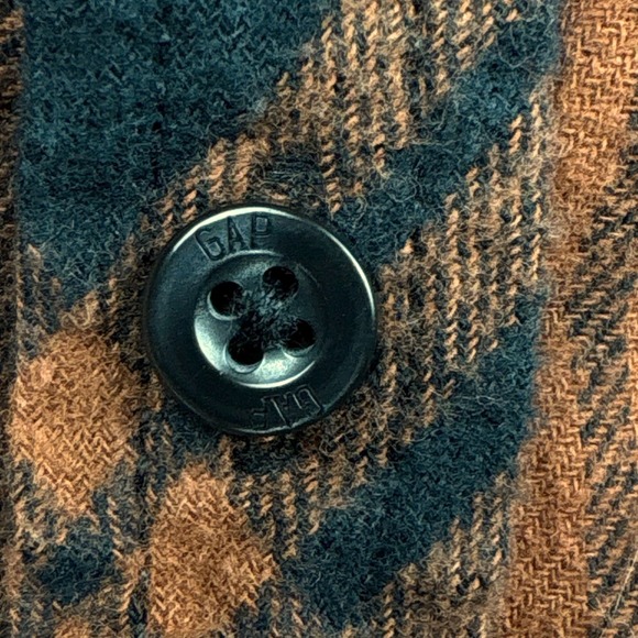 GAP Plaid Flannel‎ Women XL Shirt Orange Black Long Sleeve Cabincore Rustic Cozy - Picture 10 of 12